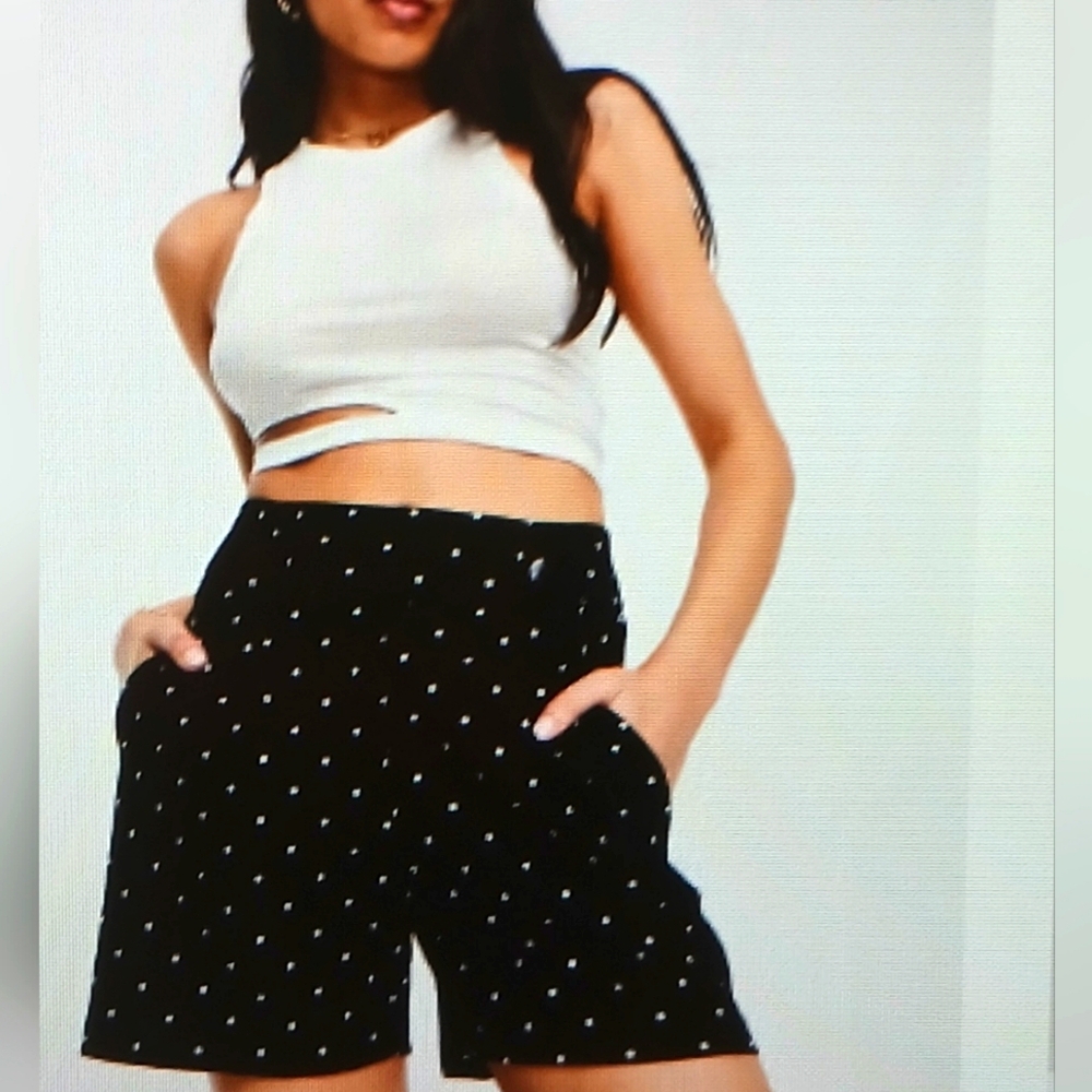 ASOS JDY Button Detail Tailored Shorts In Black Polka